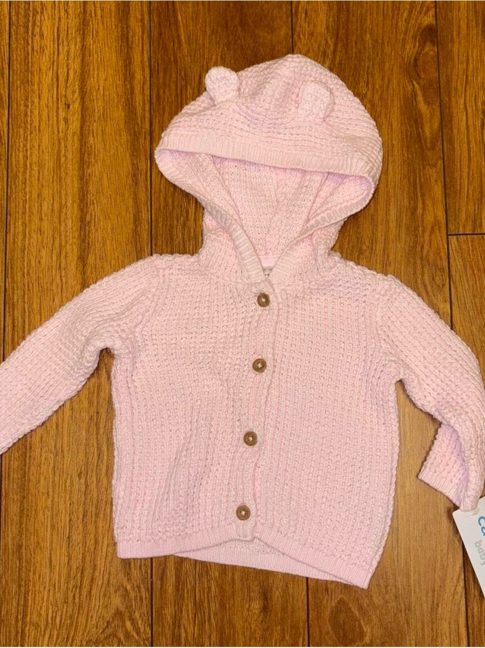 NWT Carter's pink baby cardigan with hood and bear ears. Size: 3 months